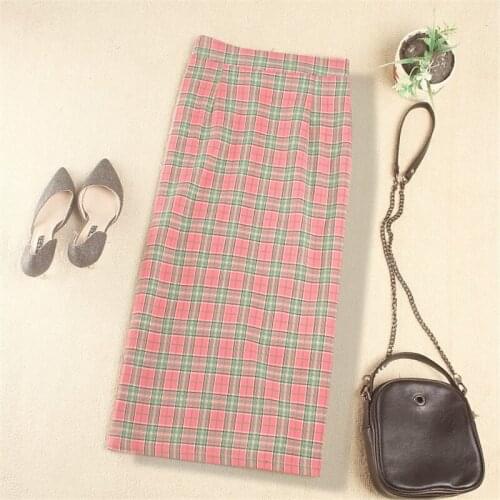 Womens Plaid Skirts Spring Summer New Lattice Skirts Mid-length High Waist Fenale Student Sexy Split Package Hips Skirts W70