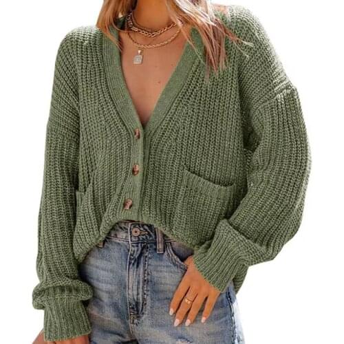 2021 New Casual Cardigan Pocket Women Solid Color Slim Long Sleeve Knitted Elegant Fashion Sexy Jacket Korean Version Sweater