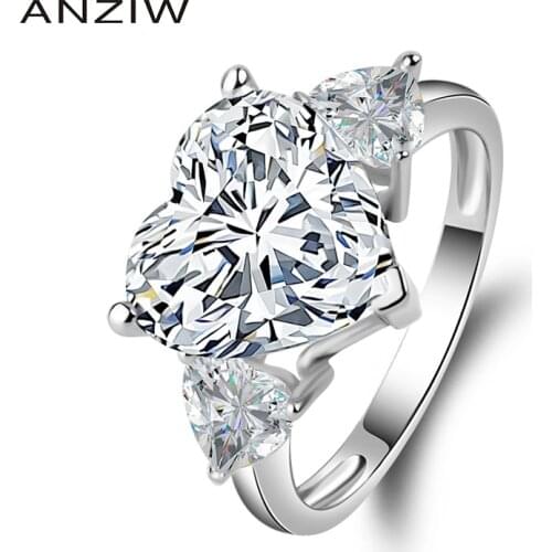 ANZIW Big Heart 5 Carat Sona Jewelry Engagement Wedding Rings For Women 925 Sterling Silver Luxury Bijoux Fashion Gifts Jewelry