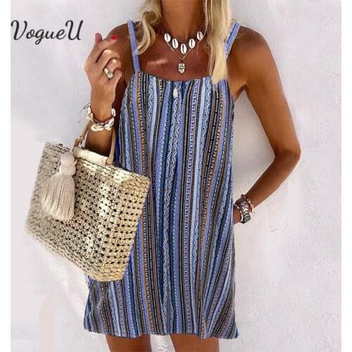 2021 Summer Woman Sexy Sling Dresses Sleeveless Retro Striped Mini Dress Halter Camisole Bohemia Party Beach Backless Vestidos