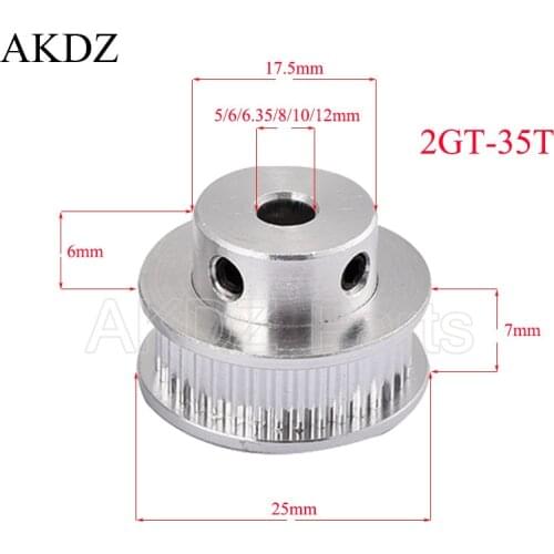 35 Teeth 2GT Timing Pulley Bore 5/6/6.35/7/8/10/12mm for GT2 Open Synchronous belt width 6/10mm small backlash 35Teeth 35T