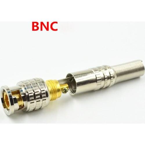 100pcs BNC Video Connector Plug Cable Adapter Free Weld 75-3-4-5 Wire For Monitor Camera Probe Accessories Nickel plating