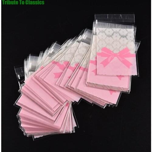 100pcs/lot Cute Pink Bow Design Cake Gift Packages OPP Bags Plastic Candy Cookies Biscuits Bags Wedding Party Supplies