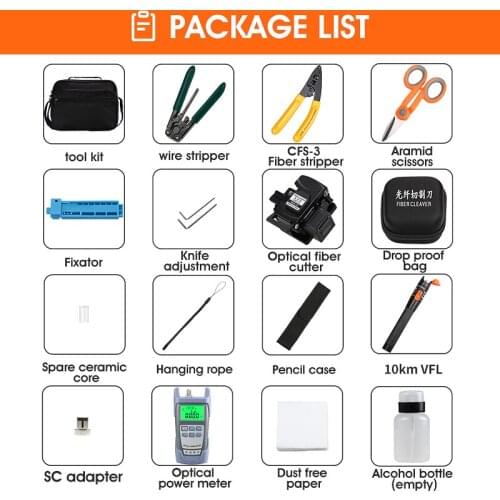 16PCS/set FTTH Fiber Optic Tool Kit,with New AUA-X1/5KM Visual Fault Locator/Fiber Optical Cutter/Stripper Tool
