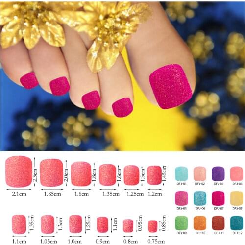 24Pcs/Set French Style Toes Fake Nails Full Cover Glitter Powder Oval False Nails Artificial Extensions Nails Art Tips