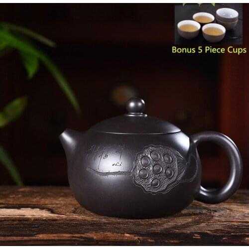 240ml Yixing Purple Clay Tea Pot Genuine Full Manual Ore Black Mud Lotus Seeds Xishi Kung Fu Teapot Tea Set Free Shipping