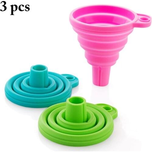 3pcs Kitchen Oil Funnel Protable Mini Silicone Foldable Funnels Collapsible Style Funnel Hopper Kitchen Cooking Tools