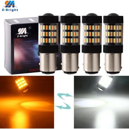 4pcs DC12V 4014 60 SMD BA15D BAY15D 1157 P21/5W LED Bulbs Car Driving Light Turn Signals Brake Lights Dual Colors In White&Amber