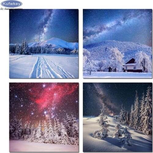 Nordic Decoration DIY Diamond Painting Snow Landscape Night View Cross Stitch kit Mosaic Full Square 3D Diamond embroidery 4 pcs