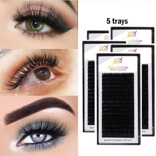 5 trays Eyelash Extensions Individual silk C D 0.15 0.20 Softer EyeLash Extension mix length custom label card drop shipping