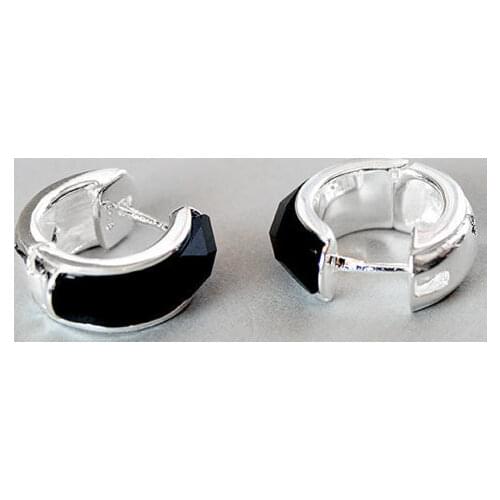 925 Sterling Bijoux En Argent Inlay 18mm Facettes Naturel Noir Jade jewerly Boucles D'oreilles 5.29