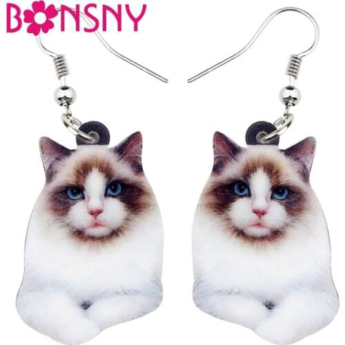 Bonsny Acrylic Elegant Siamese Cat Earrings Big Long Dangle Drop Novelty Animal Jewelry For Women Girls Teens Gift Accessory Pet