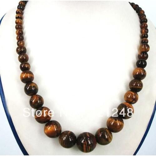 Free shopping New 2014 DIY New 6-14mm Tigers Eye Gem Beads Pendant Necklace 18'' GE1230