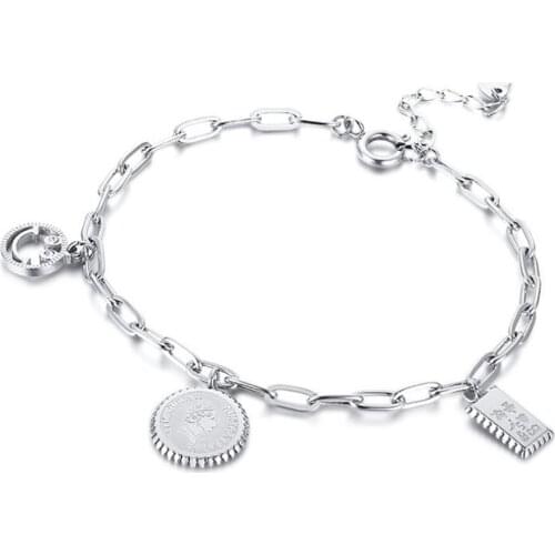Stainless Steel England Queen Elizabeth Coin Smiley Women Bracelet Bangle Jewelry Gift For Him