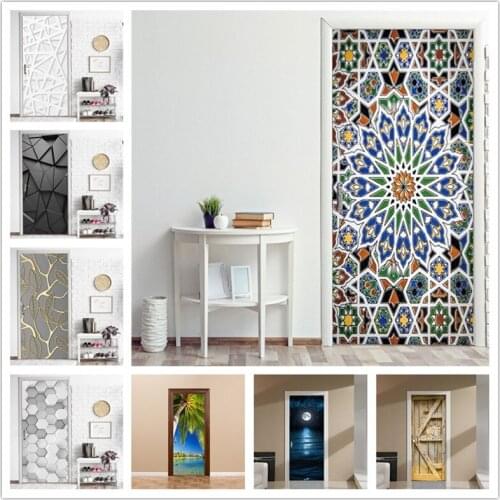One Whole Piece Door Sticker Fashion Life Design Home Decor Wallpaper Natural Landscape Renovation Poster Custom Size DIY Mural