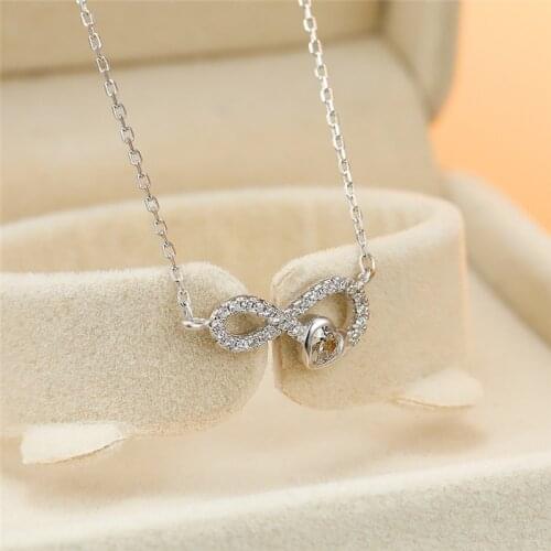 Boho Female White Crystal Pendant Necklace Cute Sterling Silver Chain Necklaces For Women Charm Heart Infinity Wedding Necklace