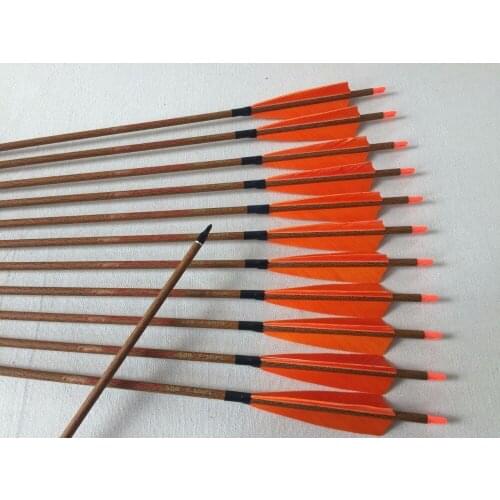 Wood skin Carbon arrow ID6.2mm Spine500 with 5" Turkey fletching arrow tip for traditional bow archery and hunting