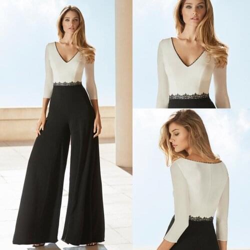 Elegant evening formal jumpsuit prom wear v Neck 3 4 Sleeves Long Women Formal Prom Gowns cocktail Party Dress