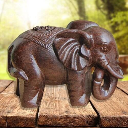 Fortion Elephant Figurines Craft Carved Natural Wooden Mini Statue Animals For Decor Mineral Chakra Healing Crystal G4T9