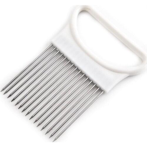 Stainless steel needle for onion, onion fork, vegetable and fruit slicer, tomato cutter, safe holder for