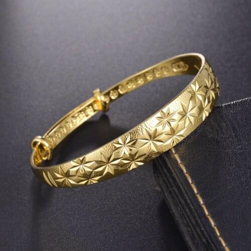 Classic 316L Stainless Steel Women Floral Carved Charm Wedding Bracelets Bangles Adjustable Jewelry Personality Bracelet Gold