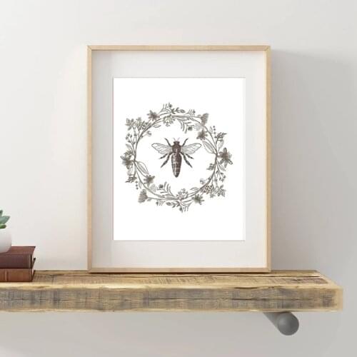 Queen Bee Nature Botanical Poster Farmhouse Style Sign Home Wall Art Decor Modern Minimalist Canvas Painting Print Wall Picture