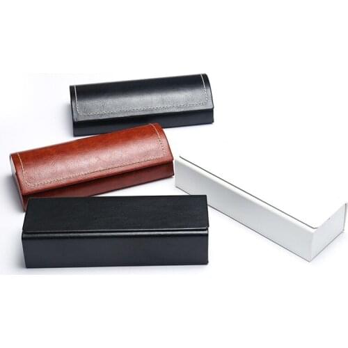 Retro Square Glasses Case Simple Leather Sunglasses Case Myopia Eyewear Box For Women Men Magnet Flip Portable Storage Bags