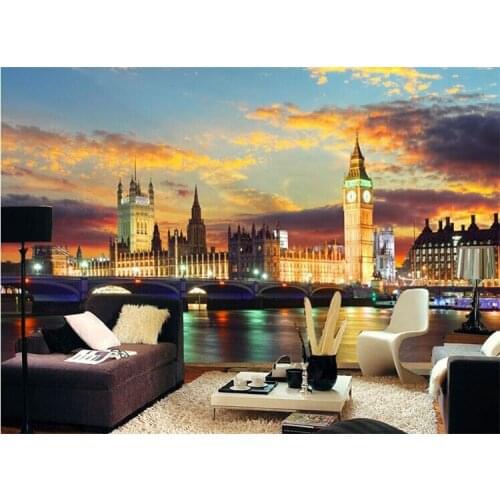 London Night City Mural Landscape Big Ben 3d Mural Wallpaper Bedroom Retro Sofa Background 3D Mural Living Room Cafe Wall