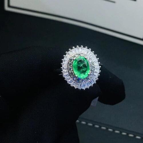 Fashion green emerald gemstone Ring silver jewelry good color real natural gem shiny 6mm x 8mm size girl birthday party gift