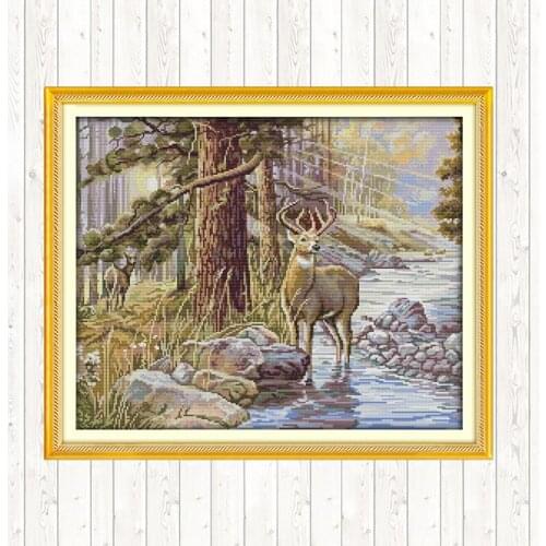 Stag DIY Needlework Cross Stitch Sets Embroidery Thread Sets 14CT Printed Fabric 11CT Counted Canvas Handmade Cross Stitch Kits