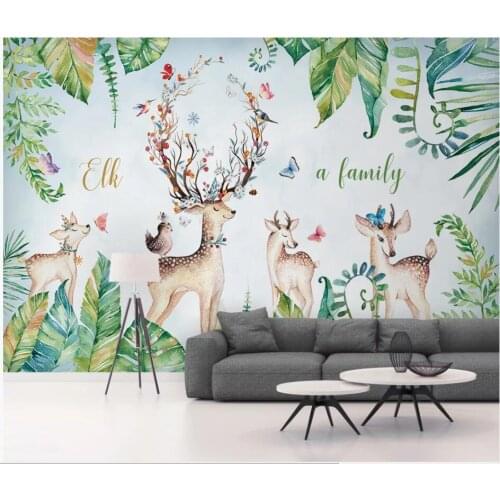 WDBH custom mural 3d photo wallpaper European-style hand-painted banana leaf elk home decor living room wallpaper for walls 3 d