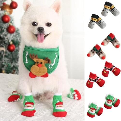 4Pcs Pet Socks Santa Claus Elk Pattern Anti-scratch Good Elasticity Pet Dogs Cats Short Socks for Christmas