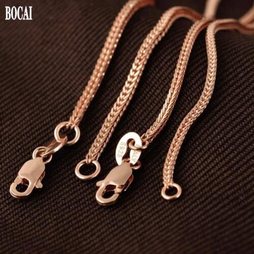 New real S925 pure silver Rose Gold-plated Chopin chain men necklace bold clavicle chain sweater chain women necklace silver
