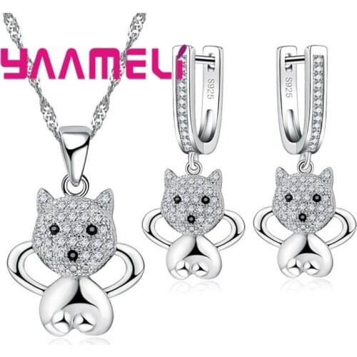 Adorable Animal 925 Sterling Silver Jewelry Sets With Shiny White And Black Rhinestone For Women Party Wedding Accessor