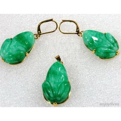 Green Natural jade Frog Yellow Hook Pendant Earrings Necklace Set AAA style 100% Natural Noble Fine jewe