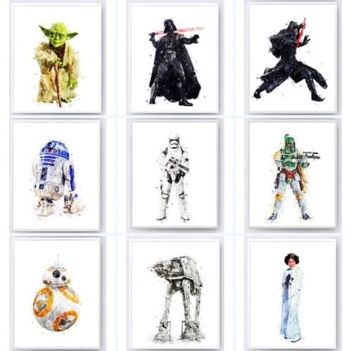 Disney Star Wars Watercolor Canvas Painting Movie Posters and Prints Wall Art Picture for Living Kids Room Home Decor Cuadros