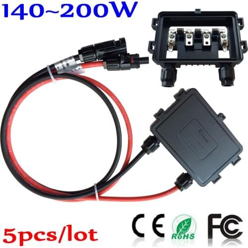 5pcs/Lot 140W - 200W Solar Panel Junction Box with 3 diode, 90cm 6mm2 PV Cable, Connector waterproof IP65 PV junction box