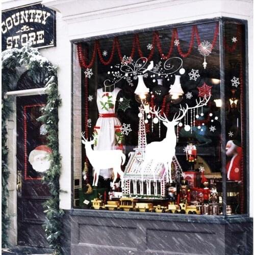 Christmas Window Glass PVC Removable Wall Stickers DIY Christmas Deer Santa Claus Festival Decals Murals Christmas