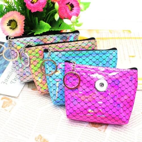 Mermaid 18mm Snap Button jewelry Coin Purses Small-Wallets Money-Bags For girls gift QB5117