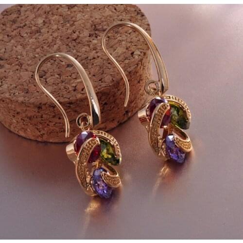 Boho Female Rainbow Zircon Flower Earrings Cute Yellow Gold Small Stone Earrings Vintage Wedding Hoop Earrings For Women