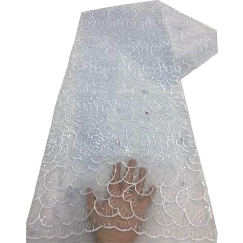 SJ Lace 2021 Latest White African Lace Fabric Embroidery Lace French Mesh Lace Fabric With Sequins Nigerian Tulle Lace X3-26