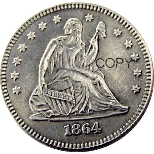 USA 1864 1864-S Seated Liberty Quarter Dollars Different Mint Silver Plated 25 Cents Copy Coin