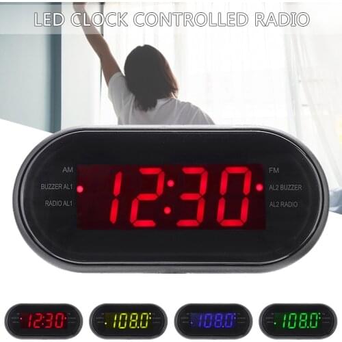 LED Display Clock Timer FM/AM Radio Digital Bedside Alarm Clock 24h Display With Alarm/snooze/sleep Function Black