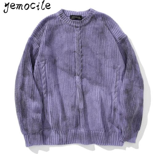 Harajuku Sweater Jacquard O Neck Oversized Sweaters for Men 2020 Fashion Hip Hop Streetwear Loose Casual Women Pullovers Unisex