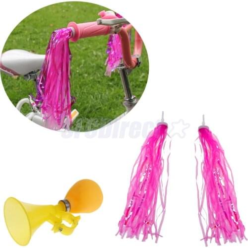 Bike Tricycle Kids Girls Boys Handlebar Streamers Tassels Retro Decorative Streamers + Classical Ring Horn Scooter Alarm Bell
