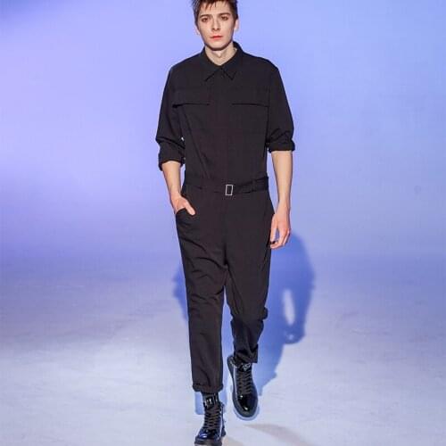 High Quality Spring New Mens Overalls Tide Fashion Casual Pants Long-sleeved Jumpsuit Hair Stylist Plus Size Trend Male Rompers