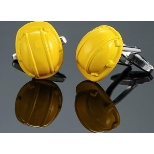 DY New high quality brass senior engineer yellow safety helmet Cufflinks Mens French shirt Cufflinks free shipping