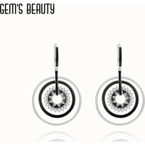 GEMS BEAUTY 925 Sterling Silver Enamel Stud Earrings For Women Round White Simulant Diamond Handmade Fashion Jewelry Earrings