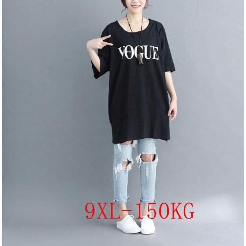2021Summer plus size T-shirt 6XL-9XL womens cotton round neck short-sleeved hem split pure color casual T-shirt bust 148CM