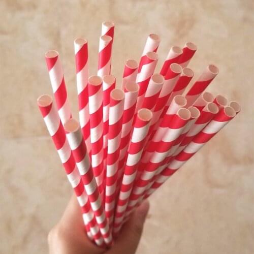 25pcs Drinking Paper Straws Red Stripe Straw Baby Shower Decor Gift Party Event Supplies Wedding Supply Christmas Decoration
